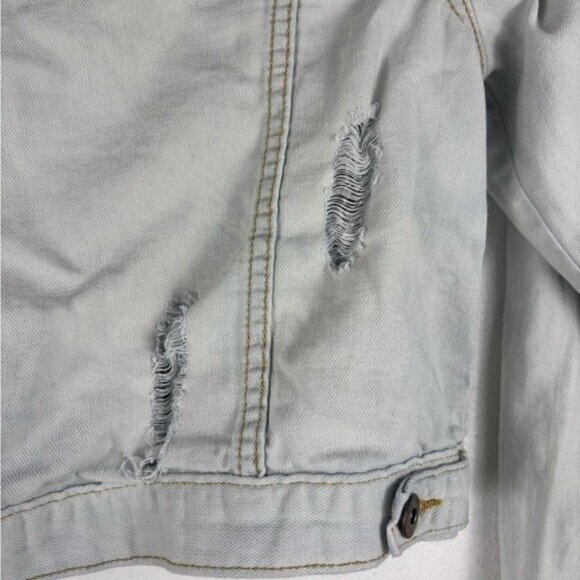 Forever 21 Small Women's Light Blue Wash Denim Distressed Jean Jacket Cropped - Picture 8 of 11